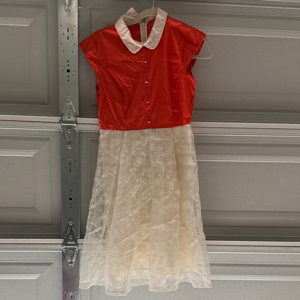 Elegant Vintage Modest Red and Cream Formal Dress